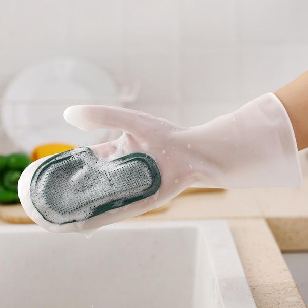 

silicone gloves kitchen dishwashing gadgets non-slip heatproof magic brush household scrubber clean tool scrub disposable