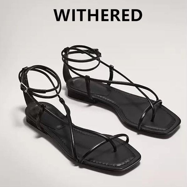 

sandals withered 2021 women roma flat shoes ins blogger indie folk vintage sheep leather bandage woman, Black