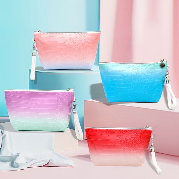 

dhl50pcs cosmetic bags women pu stone prints two color patchwork solid makeup bag mix color