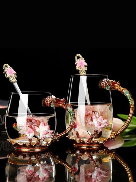 

cups & saucers enamel water cup household coffee flower tea mug spoon saucer set juice milk nice gift for friends birthday