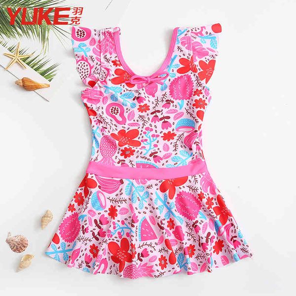

children' swimsuit girl baby cartoon cute one piece skirt swimsuit, Red;black
