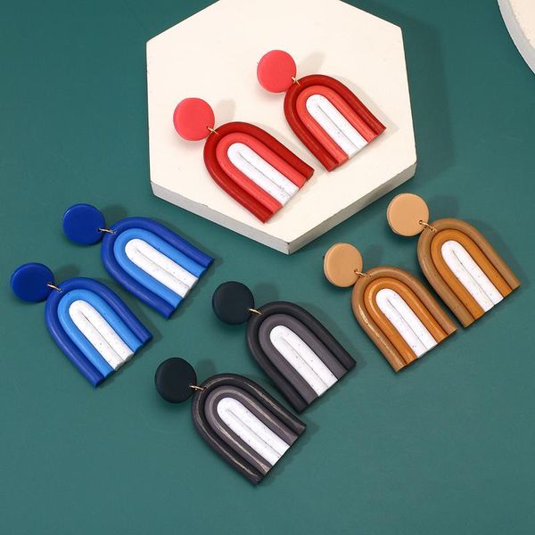 

dangle & chandelier aensoa unique arched clay drop earrings multicolor stripe unusual trendy 2021 jewelry for women, Silver