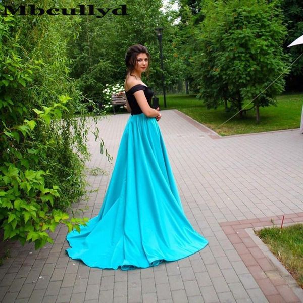 

party dresses mbcullyd turquoise a-line prom 2021 long off shoulder girls graduation pageant dress black evening gowns, White;black