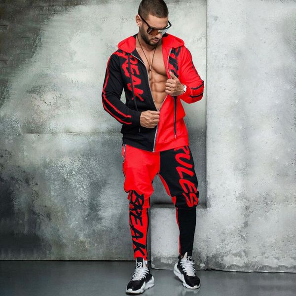 

men's tracksuits sets 2021 brand fitness joint zipper suits autumn men set long sleeve stripe hoodies+pants gyms casual sportswear suit, Gray