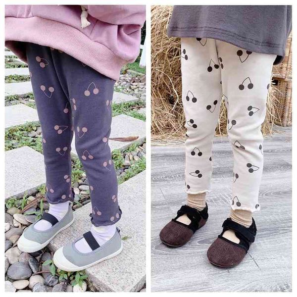 

autumn girls cute cherry printed casual leggings arrival 2 colors all-match base pants 210708, Blue