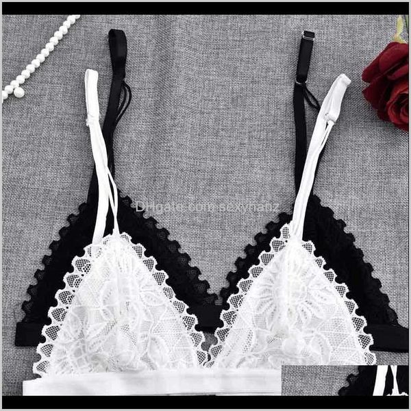 

womens apparel drop delivery 2021 women sheer halter lace wire bra bralette bustier underwear wireless bras cropped strappy brassier, Red;black