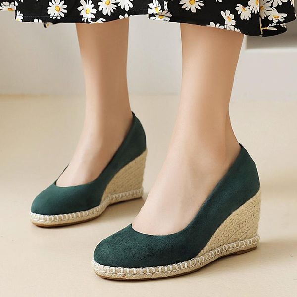 

wedge heels women pumps shoes shallow suede wedges ladies fashion green nude ol working party woman 2021 spring dress, Black