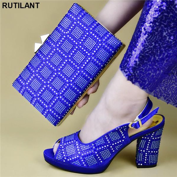 

shoe and bag set for party in women high heels sandals italian african pumps shoes buckle strap dress, Black