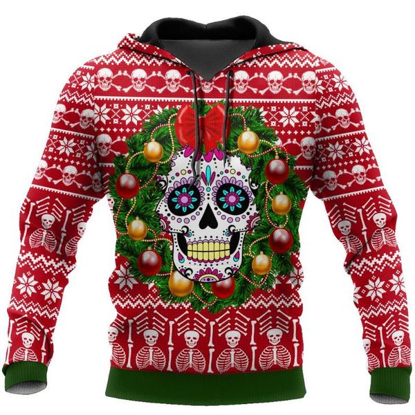 

men's hoodies & sweatshirts santa skull tattoo 3d all over printed mens hoodie skulls merry christmas hooded sweatshirt autumn street u, Black