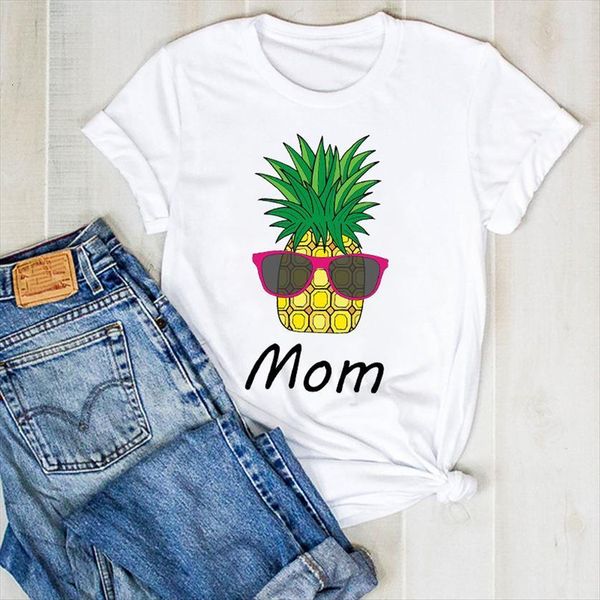 

pineapple mom mother print fruit womens t shirts beach summer tee clothes graphic, White