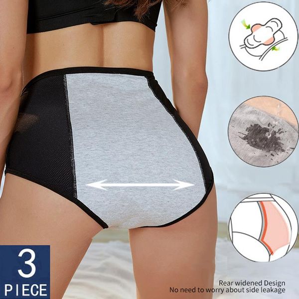 

women's panties jerrinut 3pcs/set menstrual women pants leak proof physiological underwear briefs period lingerie 7xl, Black;pink