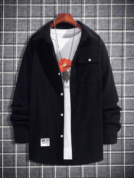 

men letter patched button front coat k2jx#, Black;brown
