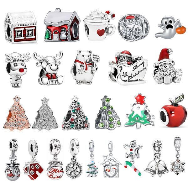 

new silver christmas series tree pumpkin car bell pendant suitable for pandora charm bracelet ladies fashion jewelry gift, Black