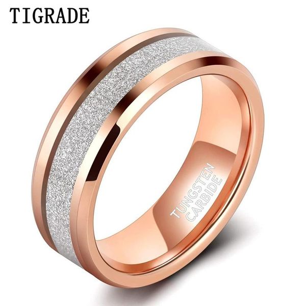 Tigrade 8 mm Herren- und Damen-Wolfram-Eheringe, Roségold, Silberfarbe, mattes Band, luxuriös, bequeme Passform, Größe 7–13