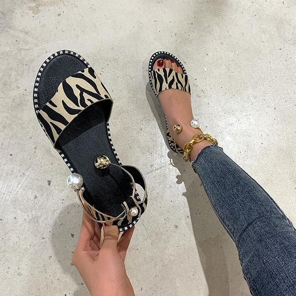 

sandals 2021 summer ladies beaded shoes women's flat trigger casual bottom slippers, Black