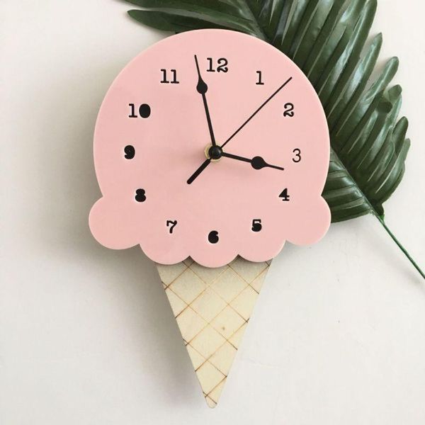 

wall clocks nordic ins style ice cream sharped hanging clock cartoon silent non-ticking battery powered for children bedroom