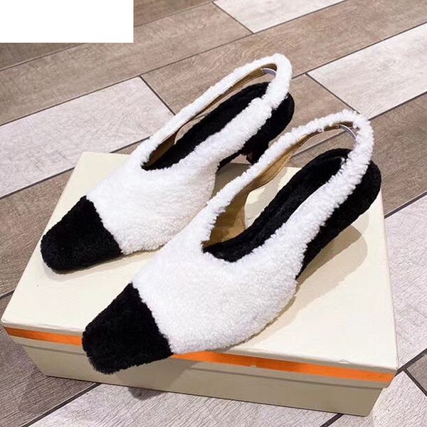 

sandals high heels pumps women square toe sheep fur mixed colors slingback runway shoes autumn party dress gladiator sandals 79v7, Black