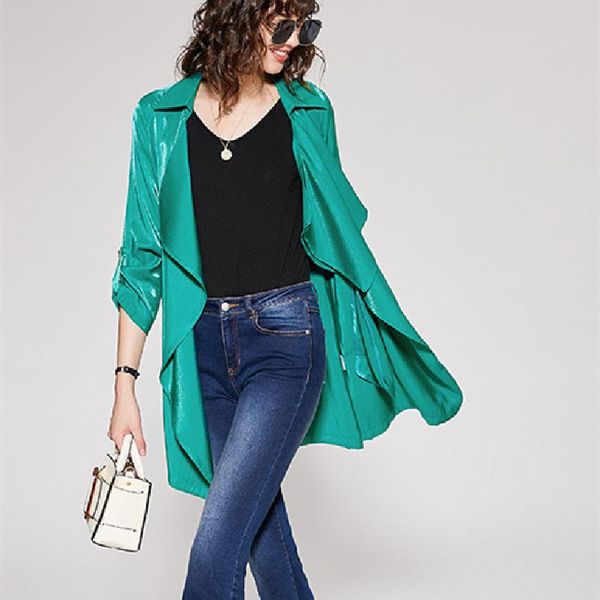 

women's trench coats 2021 autumn women fashion irregular windbreaker female gloss coat ladies solid color jacket girls cardigan, Tan;black