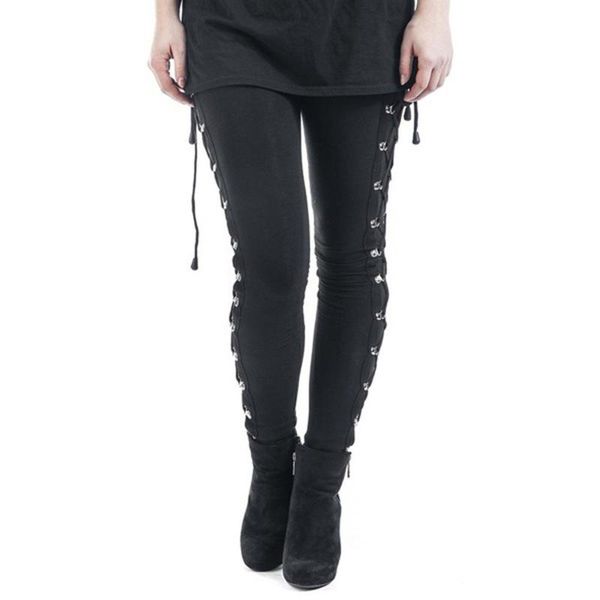 

women's leggings gothic women pantalones de mujer punk casual pants black winter fitness hight street lace-up clothing