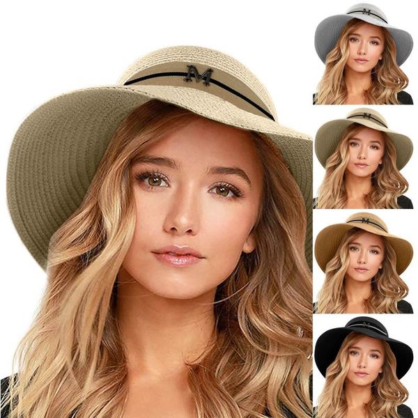 

outdoor hats style 2021 women's wide straw rolled hat floppy tweed beach sun dry running baseball summer mesh adjustable, Black;white