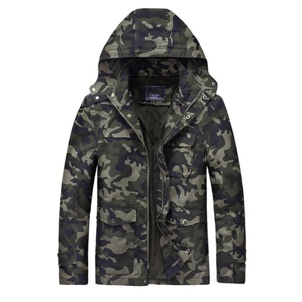 

men's jackets 2021 autumn winter military camouflage jacket hooded casual large size warm man windproof men, Black;brown