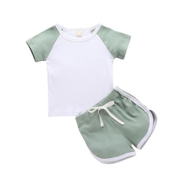 

clothing sets kids baby 2-piece outfit set short sleeve color block shorts for children boys girls, White