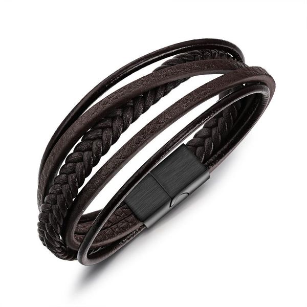 

tennis jhsl trendy male men statement black brown wrap bracelets & bangles stainless steel party gift ph1094, Golden;silver