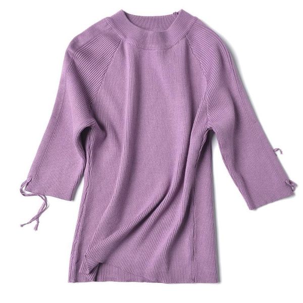 

women's sweaters 2021 purple knitted sweater crew neck pullover lace five-point sleeve short slim-bottom oversized women winter clothin, White;black