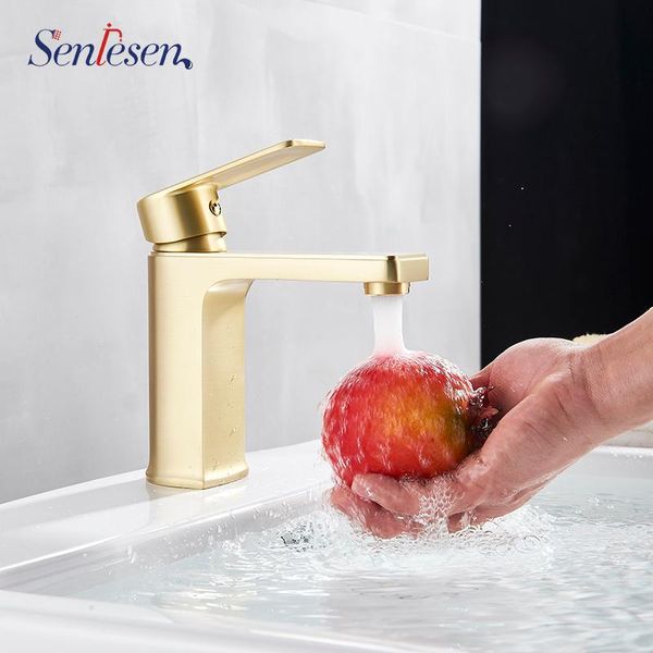 

bathroom sink faucets luxury basin mixer faucet tap square shape water taps gold finish deck mount with plate