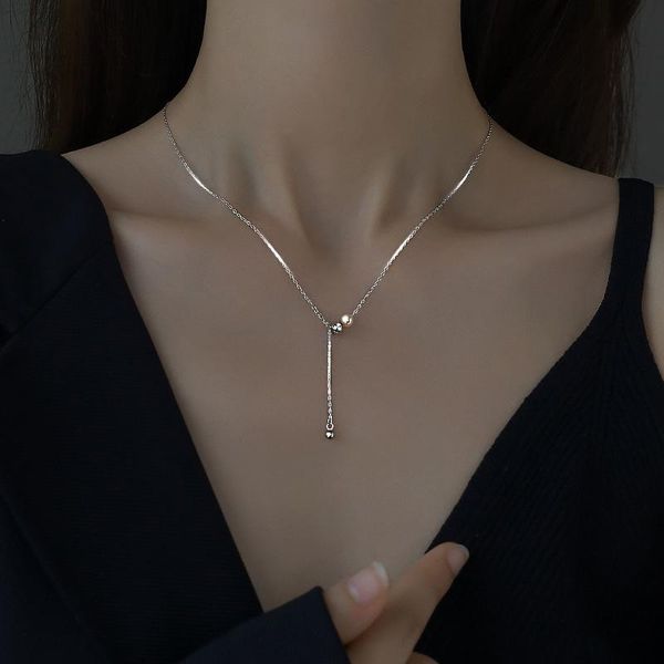 

chains 925 small waist pearl necklace for women 2021 clavicle chain niche light luxury fairy round bead, Silver