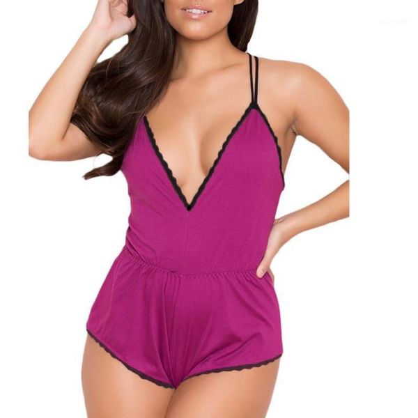 

women's sleepwear pyjama fashion women babydoll soft romper v-neckline lingerie nightwear shorts bielizna nocna a351 yhgw, Black;red
