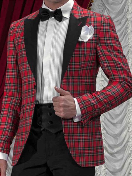 

men's suits & blazers black red men tartan suit blazer custom made haute couture,bespoke plaid fabrics wedding tuxedos for men,, White;black