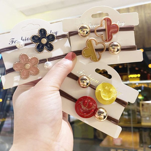 

south korea's new oil dripping bead smiling face headb is simple fresh, hairb can be used as elastic band of the hair, Black