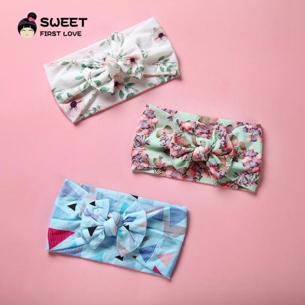 

hair accessories printed floral bow wide simple head wrap for girls summer beach style stretchy nylon turban headband, Slivery;white
