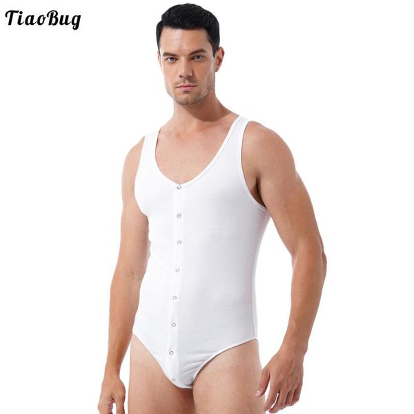 

men's swimwear tiaobug summer men round neck sleeveless swimming bodysuit sports gym fitness leotard press button closure skinny jumpsu