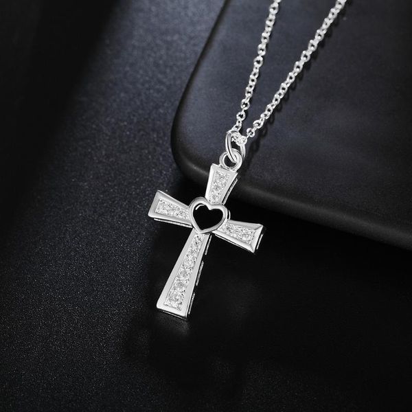 

chains fashion 925 sterling silver necklace for women luxury wedding jewelry wild crystal cross pendant chain neckalce holiday gift