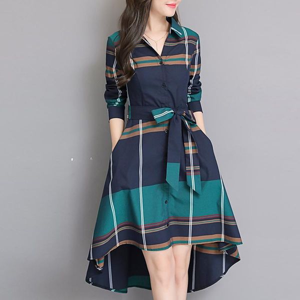 

casual dresses spring autumn women irregular lattice dress fashion temperament slim womens blouse vestido plus size re2516, Black;gray