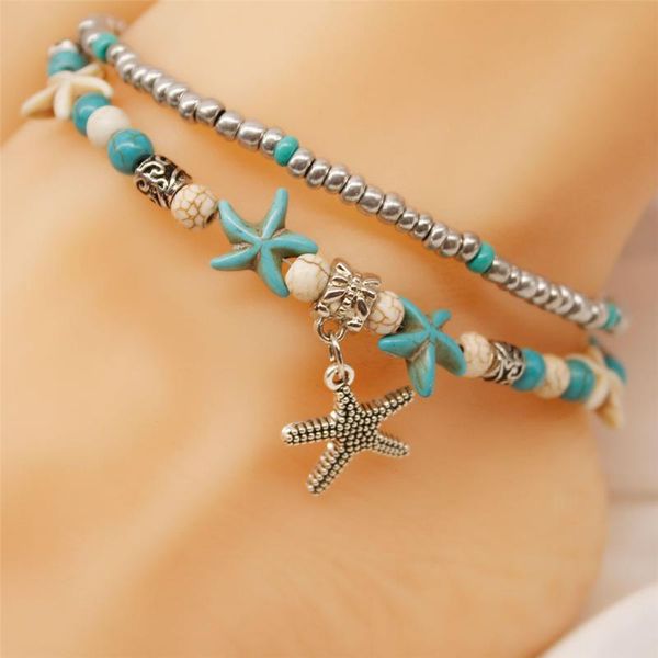 

anklets for women shell fantasy jewels beads handmade star blue ethnic craft boho charms foot bracelets, Red;blue