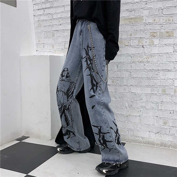

jeans women's spring and autumn retro washed casual loose high waist straight wide leg pants 210615, Blue