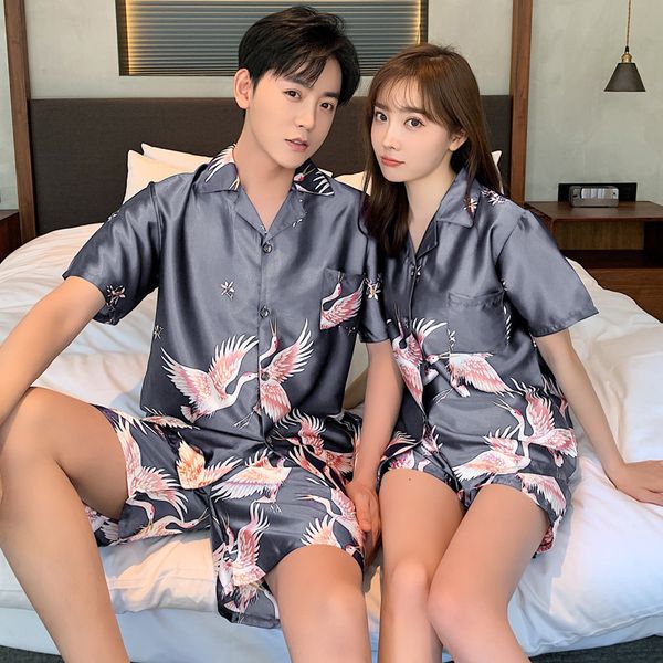 

sleepwear pajama satin pajamas sets couple family pijama lover night suit men women pyjamas robe & gown, Black;brown