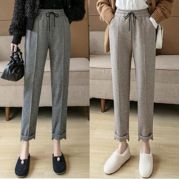 

stretch push up leggings winter fashion women plush casual woolen trousers ladies high waist pants women's, Black