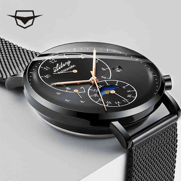 

watch ailang luxury brand sapphire glass men's es, winding automatic mechanical reloj swiss gear case 2021 minimalism, Slivery;brown