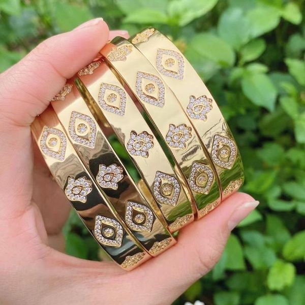 

bangle metal copper cz pave hand eye charm for women girl hip hop pulseras mujer bijoux femme 2021 trend jewelry, Black