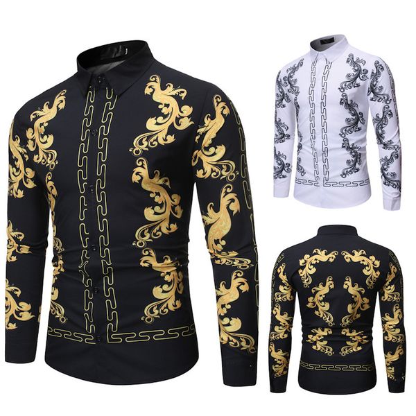 

boutique fashion shirt european code 2021 autumn versatile casual lapel men's long sleeve floral, White;black