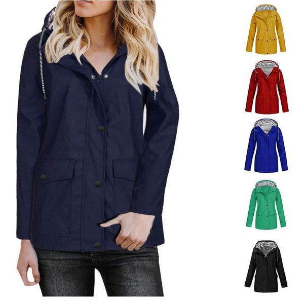 

women's jackets women solid rain jacket winter raincoat outdoor plus size waterproof hooded coat windproof windbreaker lightweight, Black;brown