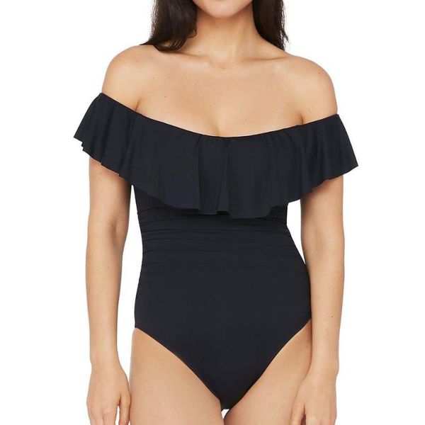 

one-piece suits black swimsuit women swimwear one piece ruffled monokini feminine bikinis bandeau bodysuit hollow bathing beachwear