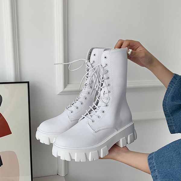 

boots women autumn winter vogue lace-up motorcycle platform ladies shoes botas lady, Black