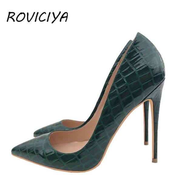 

blackish green patent leather pointed toe women shoes high heel pumps 12 cm stiletto dress qp012 roviciya, Black