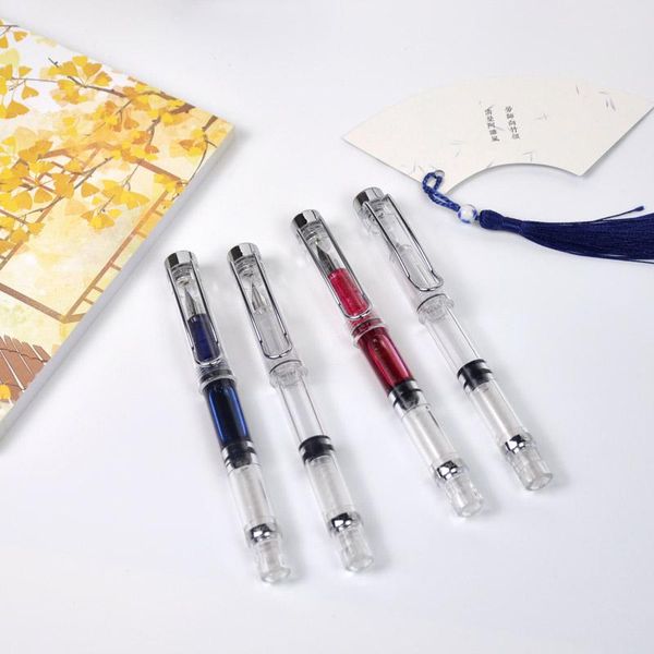 

fountain pens 2021 arrival transparent pen ef 0.38mm silver hollow out clip color ink for student school office supplies