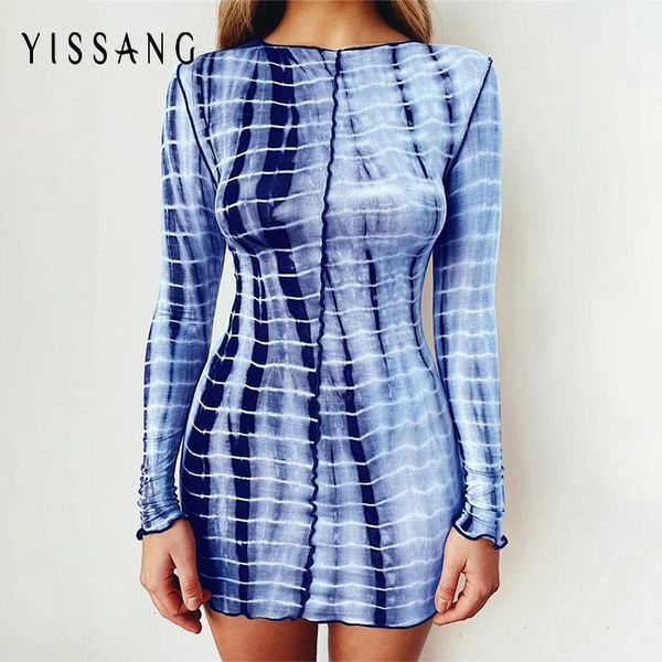 

yissang snake print tie dye patchwork bodycon dress women long sleeve dresses female elastic party short club wear casual, Black;gray